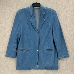 VTG 80s Jordache Long Stretch Denim Blazer Jacket Cotton Single Button Size S